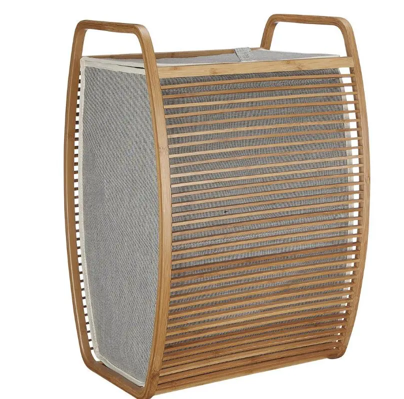 Save space high quality bamboo cloth dirty clothes basket storage basket with cover