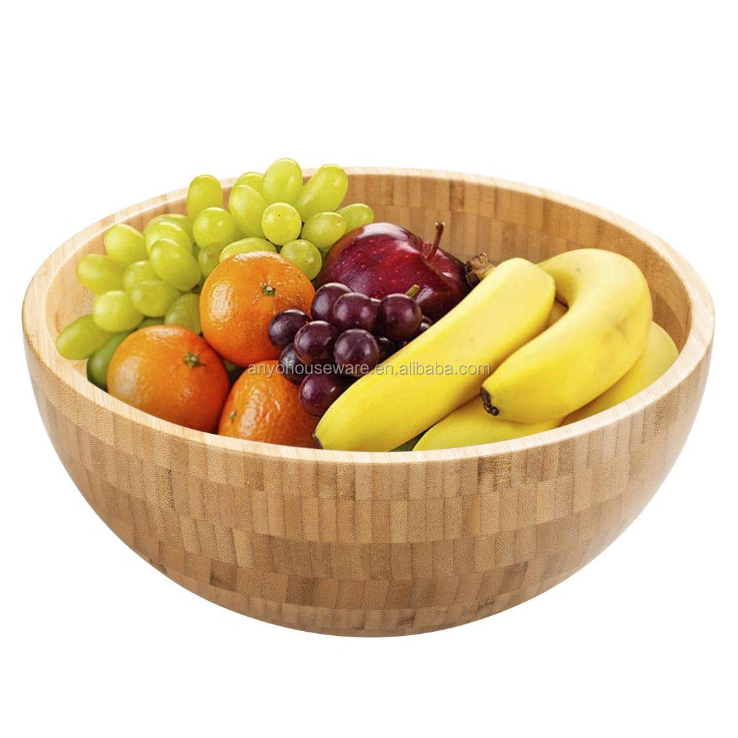Eco-friendly 100% natural kitchen bamboo salad bowl with utensils
