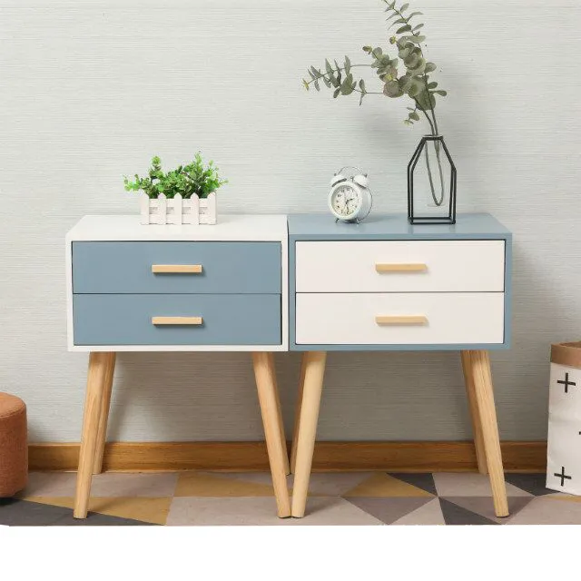 Bedroom Nightstand with 2 Drawers Bedside Table Assemble Storage Cabinet