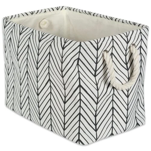 Rectangle Herringbone Fabric Bin Bathroom Laundry Basket With Handles