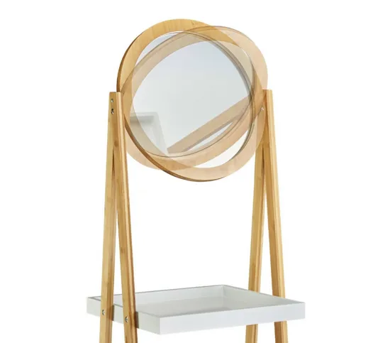 Bamboo 3-Tiers Standing Bathroom Storage Towel Shelf with Mirror