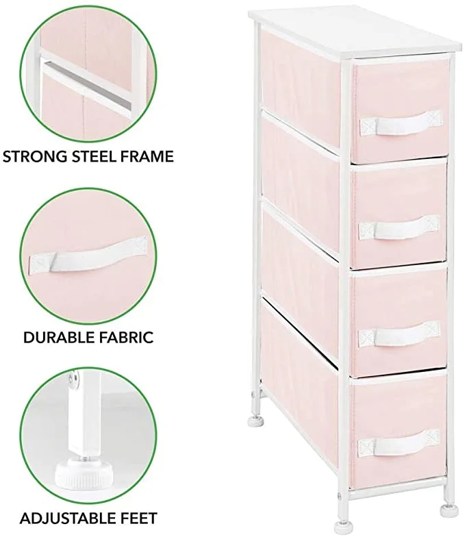 Narrow Vertical Dresser Storage Tower - Wood Top, Easy Pull Fabric Bins - Organizer Units