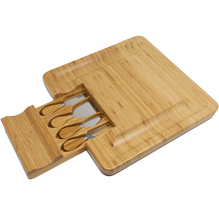 Wholesale Vegetable Pizza Board Mini Square Cheese Board Bamboo Small Cutters Are Included