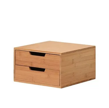 Creative 2 Tiers Bamboo Office Desktop Storage Box Drawers Organizer
