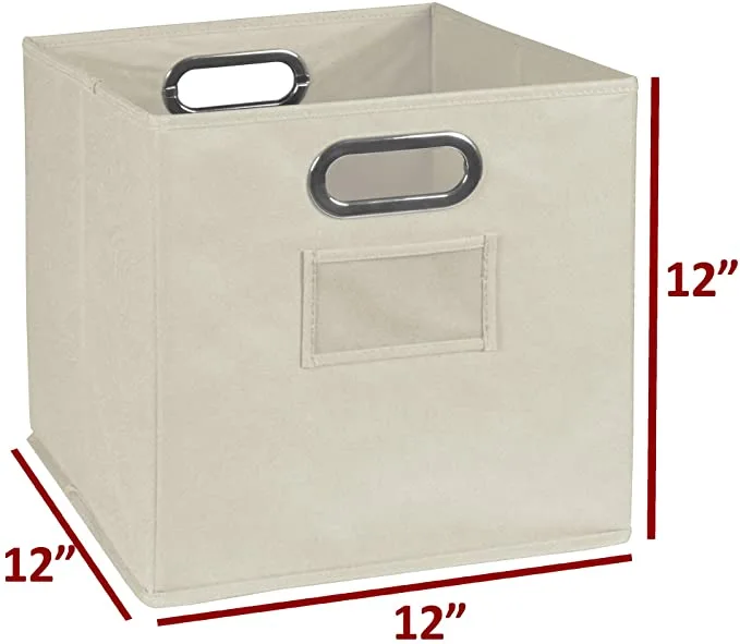 Cube Storage Set with with Folding Canvas Bins, 12 Cubes/6, White/Natural