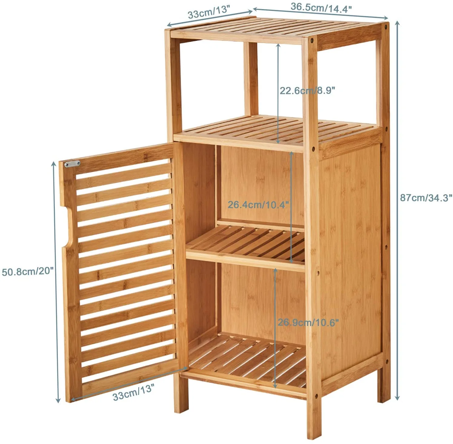 Waterproof 3 tier Bamboo Bedside storage cabinet shelf with door