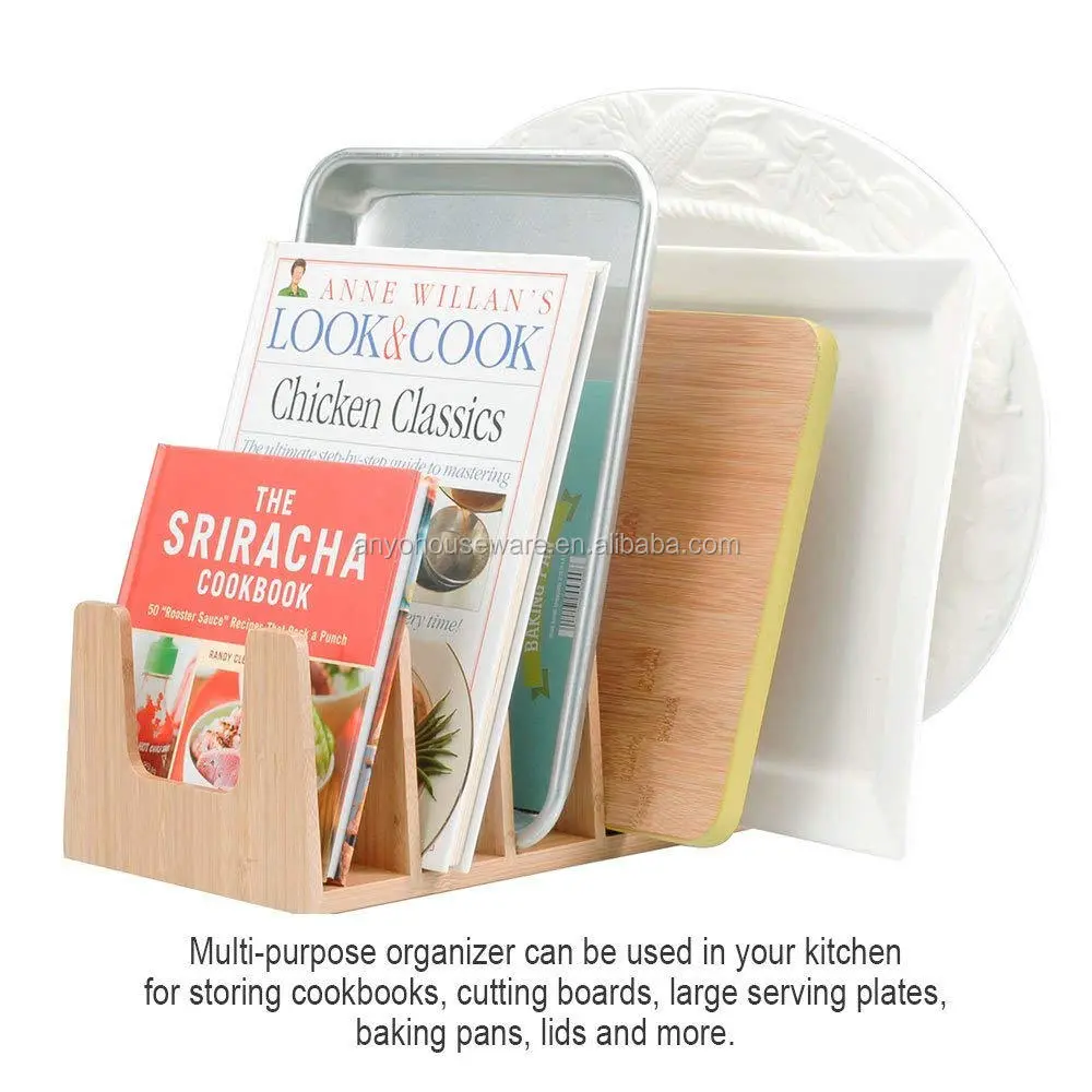 Bamboo Book Rack Pot Lid Holder Organizer Cutting Board Rack