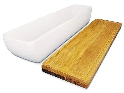 Plant Pot with Rectangle Bamboo Tray for Succulent Planter