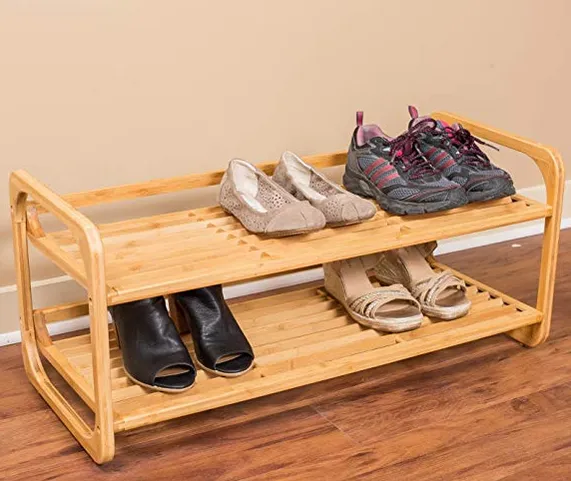 Home 2-Tier Bamboo Shoe Rack Eco-friendly Shoes Shelf