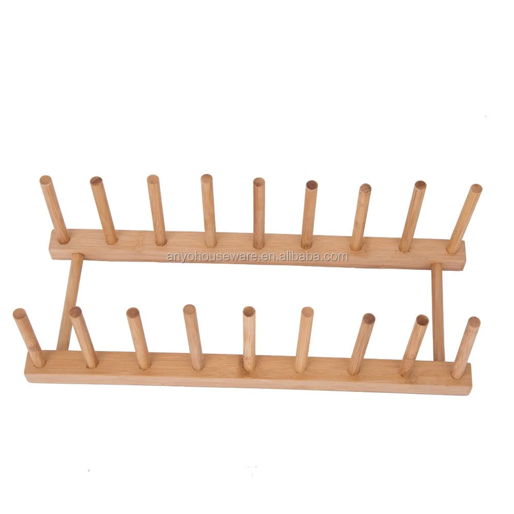 Home Kitchen Folding Natural Bamboo Plates Pans Cups Dish Rack