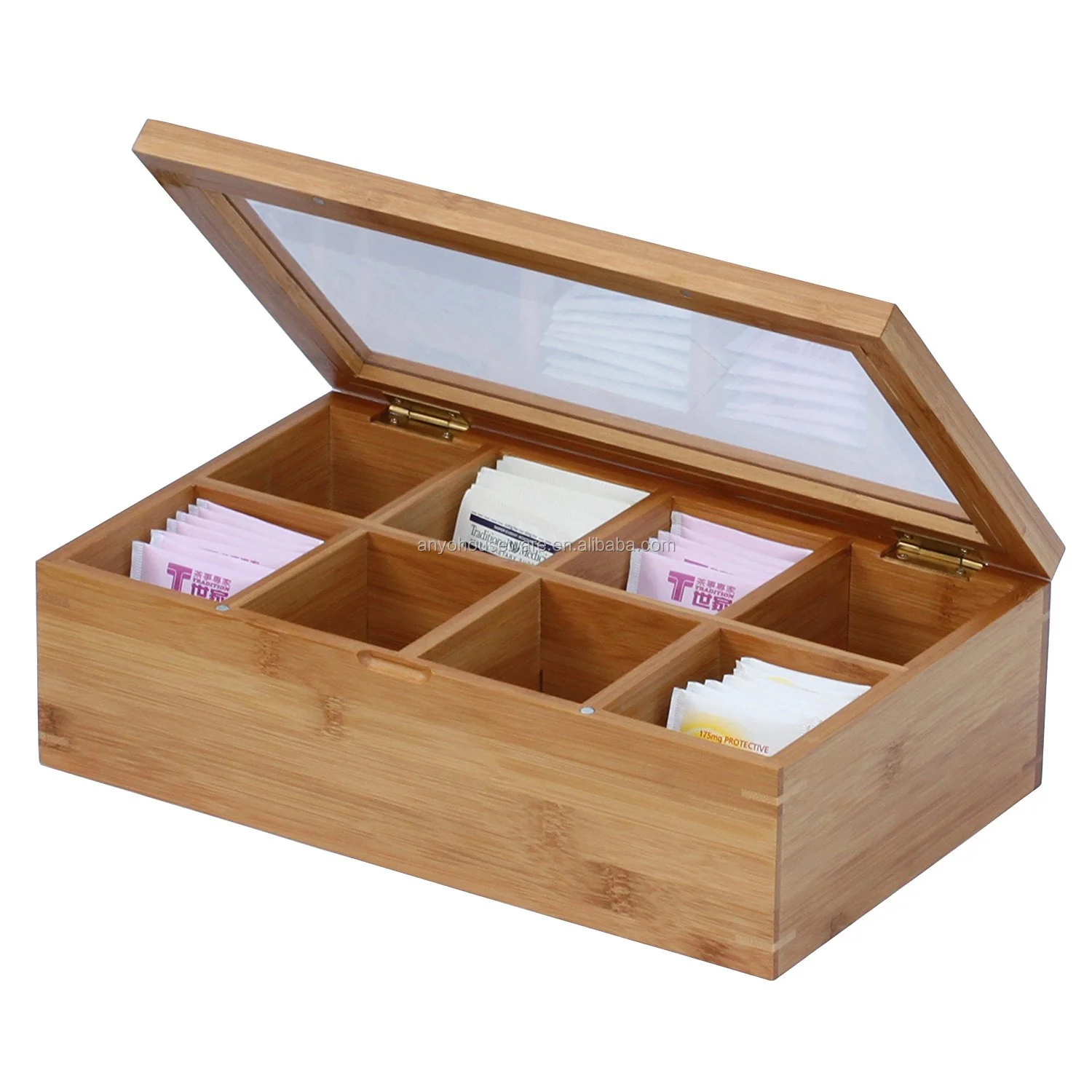 Natural bamboo tea box with acrylic cover for sale