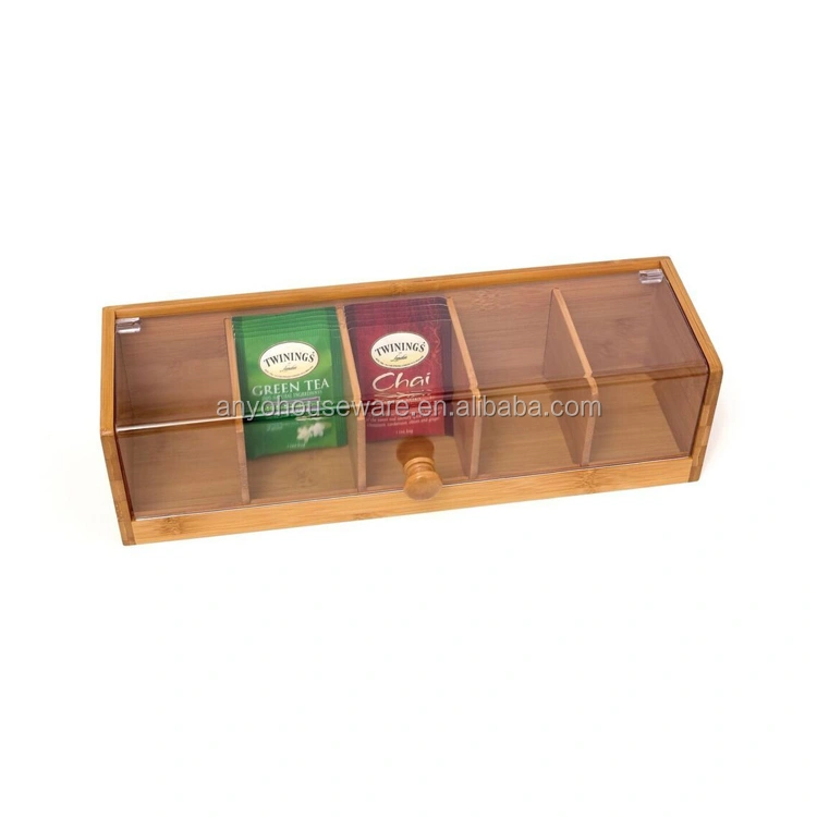 Natural Bamboo Tea Storage Box with 6 Equally Divided Compartments for gifts