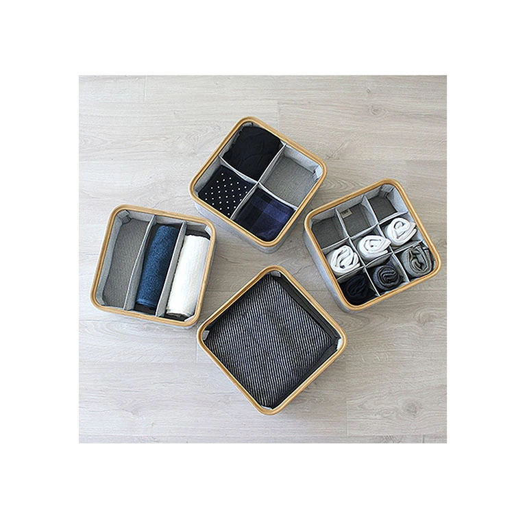 Eco-friendly folding with cover bamboo separating storage boxes