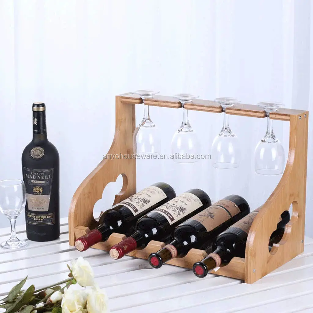 Natural bamboo countertop glass holder wine racks for home