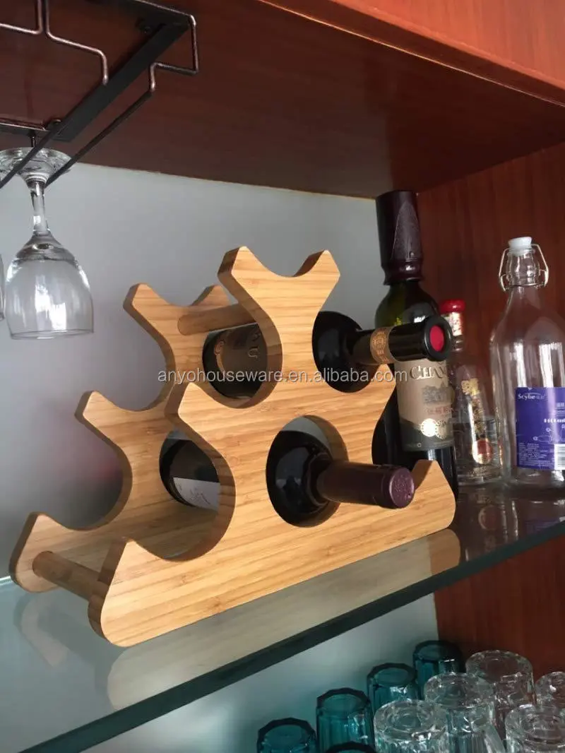 Natural Bamboo Wine Storage Rack for Living Room Countertop 6 Bottle