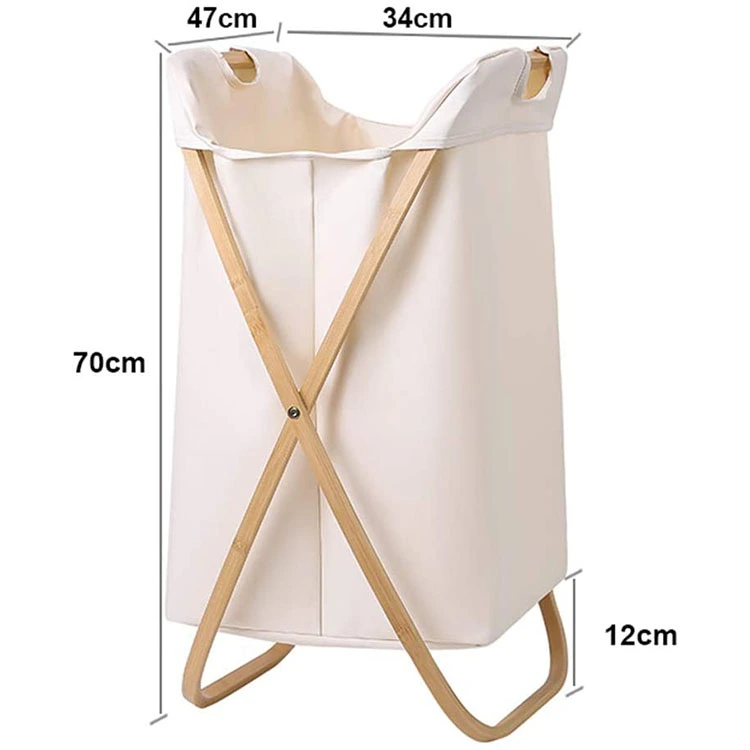 Folding Bamboo Laundry Hamper with washable Cotton Canvas Liner