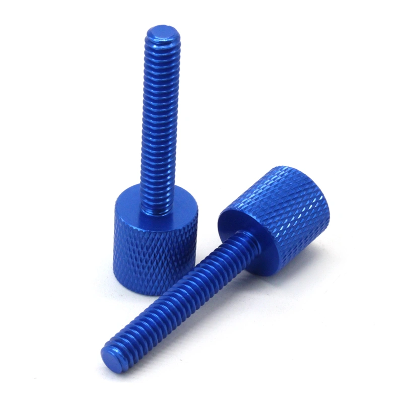 Aluminum knurling drone thumb screw with anodized blue color