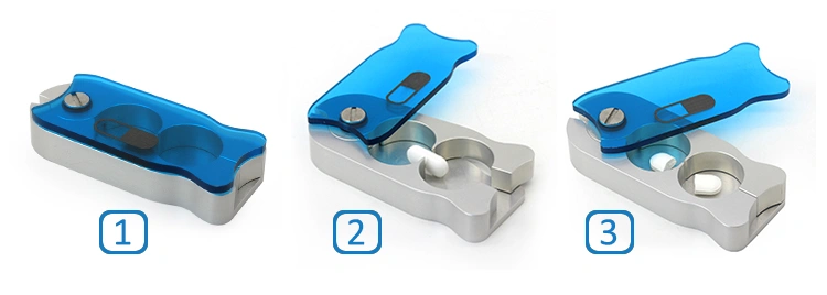 Factory price tablet pill breaker aluminum small pill cutter box with cutter
