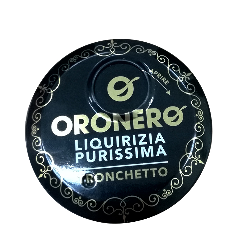 OEM design black round tin confectionery boxes with twist top