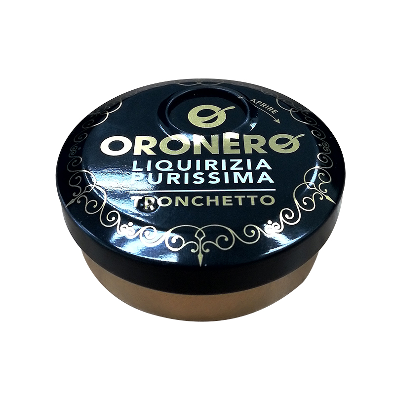 OEM design black round tin confectionery boxes with twist top