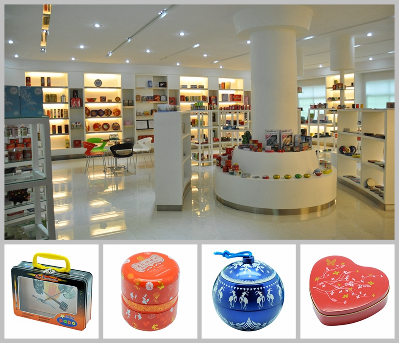 Small embossed tin can for sweet with cartoon design