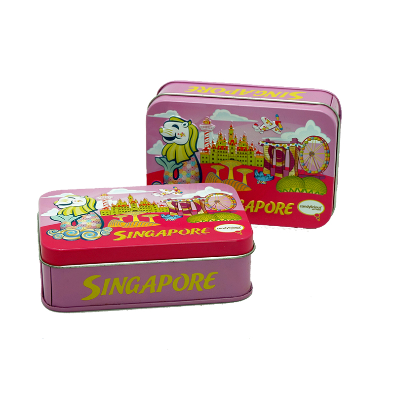 Small embossed tin can for sweet with cartoon design