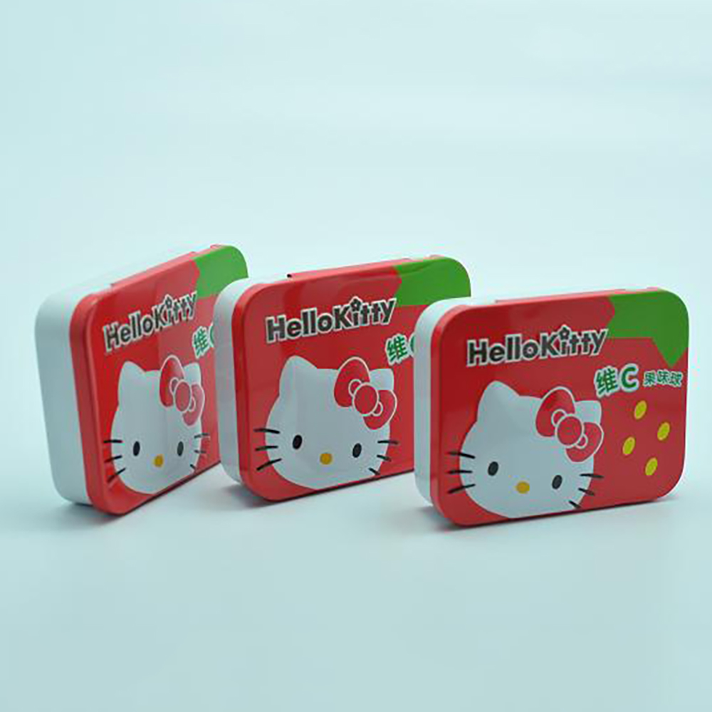 Small embossed tin can for sweet with cartoon design