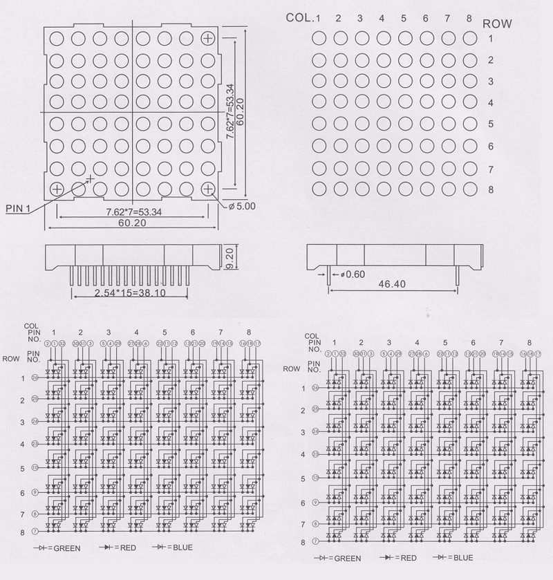5.0mm RGB LED Matrix 8x8 LED Dot Matrix Display