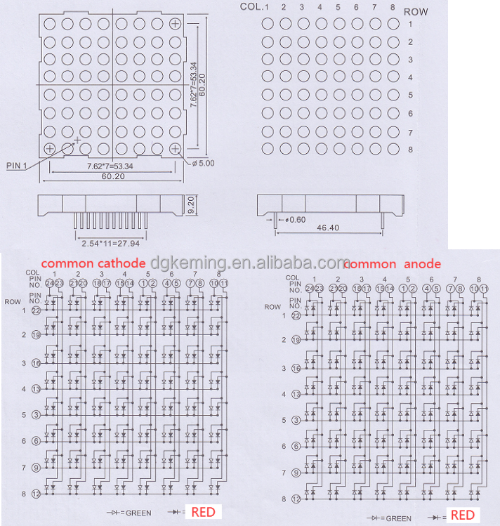 5.0mm dual color LED Matrix 8x8