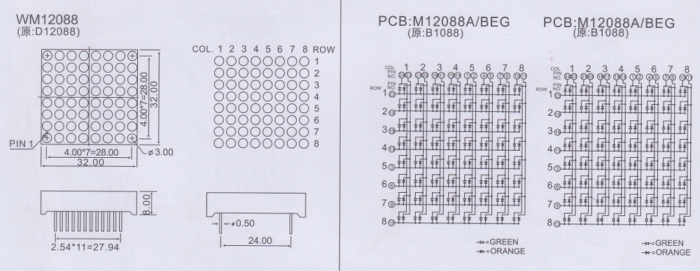 HOUKEM-12088-BSR 3mm Red LED Matrix Display details