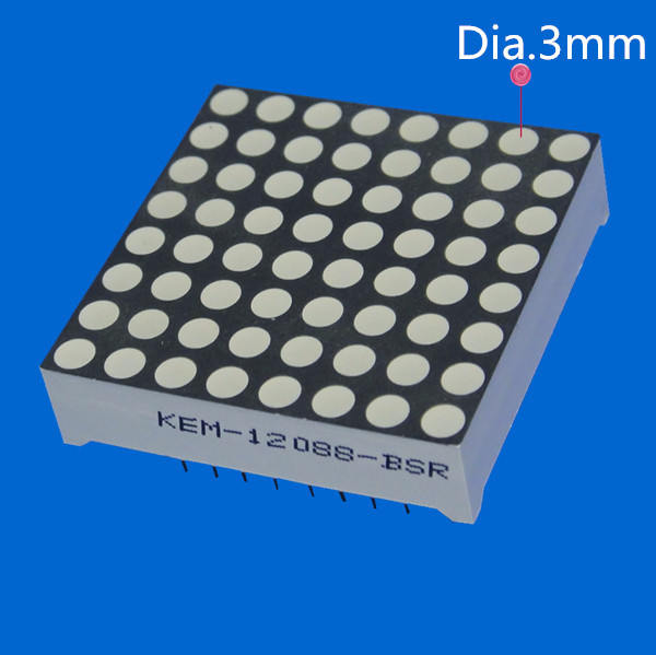 3mm round LED dots on 8x8 Red LED Matrix Display