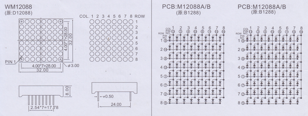 8x8 Red LED Matrix Module product specification overview