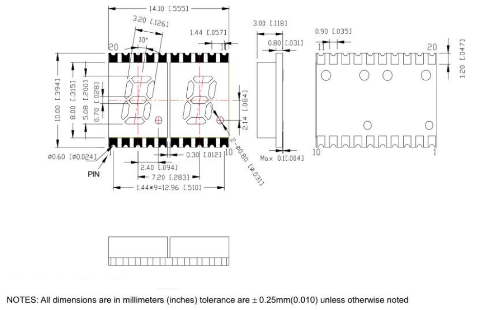 0.2 Inch 6 Digit 7 Segment Display Dimension Drawing