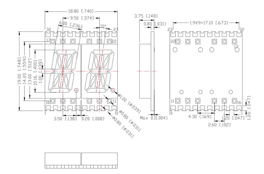 0.4 inch 2 digit smd led 14 segment display red color