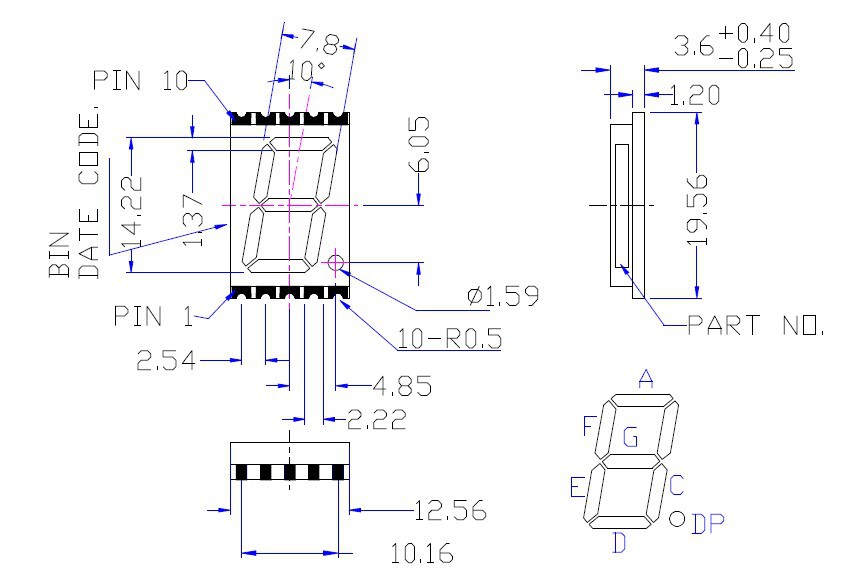 Ultra thin Red Blue Green 0.56 inch smd 7 segment display