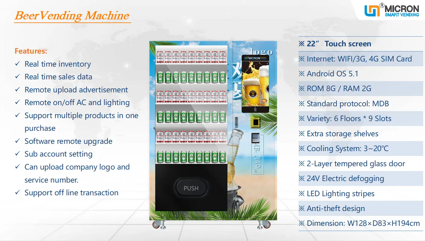 beer vending machine with age recognizer and elevator