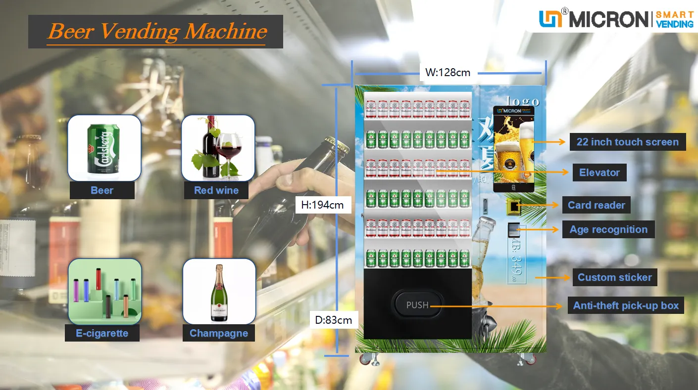 beer vending machine with age recognizer and elevator
