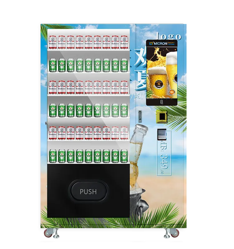 beer vending machine with age recognizer and elevator
