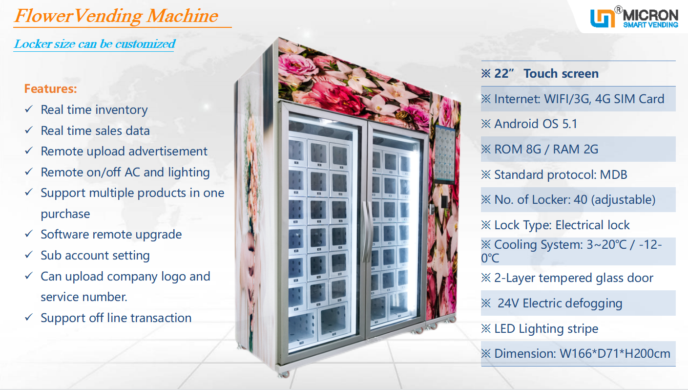 Custom locker fresh flower vending machine touch screen