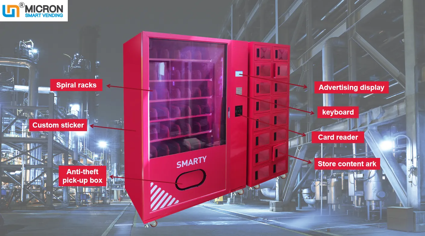 combo vending machines with locker and card reader