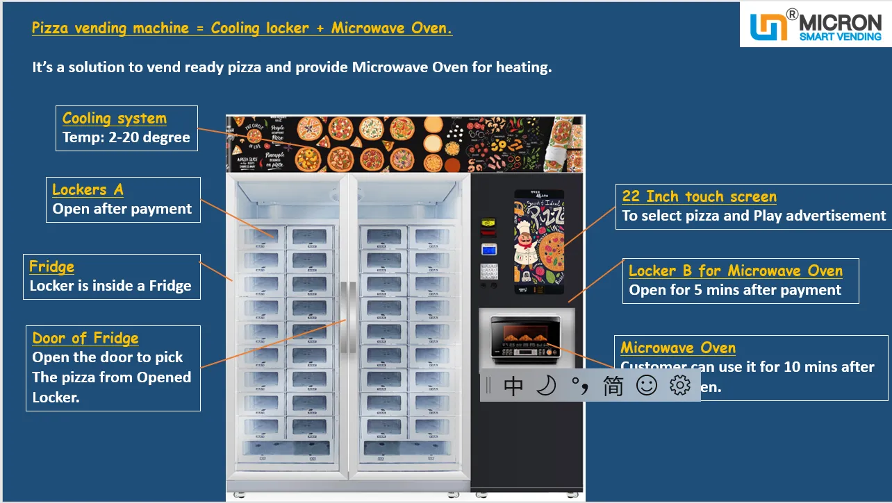 pizza vending machine locker hot food with microwave oven