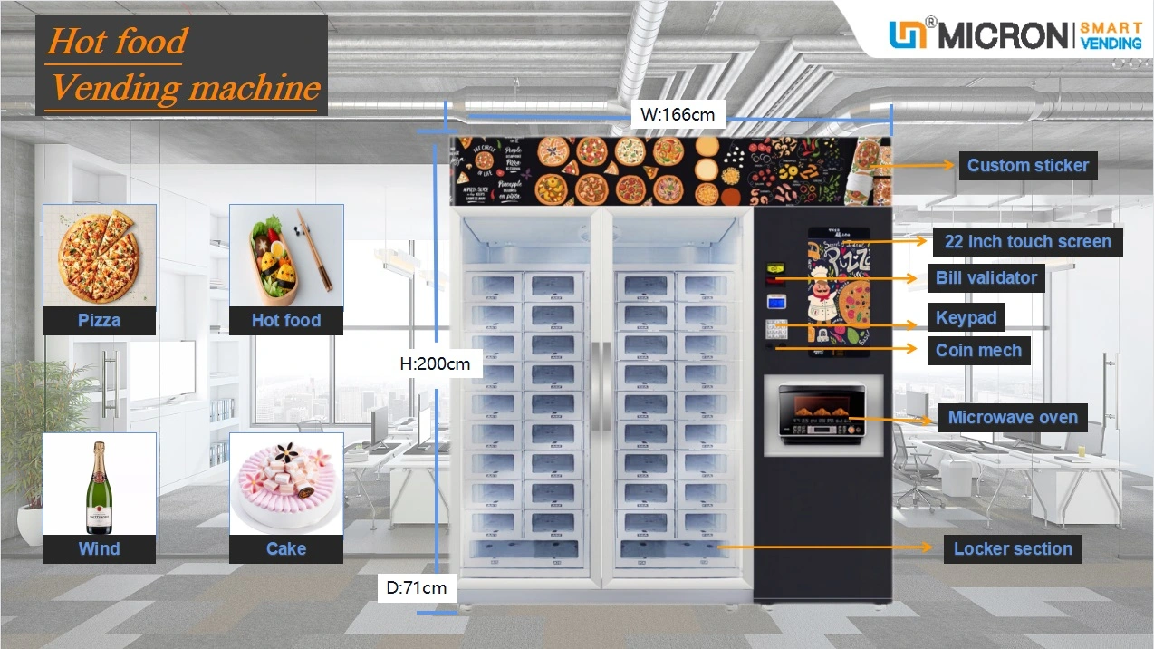 pizza vending machine locker hot food with microwave oven