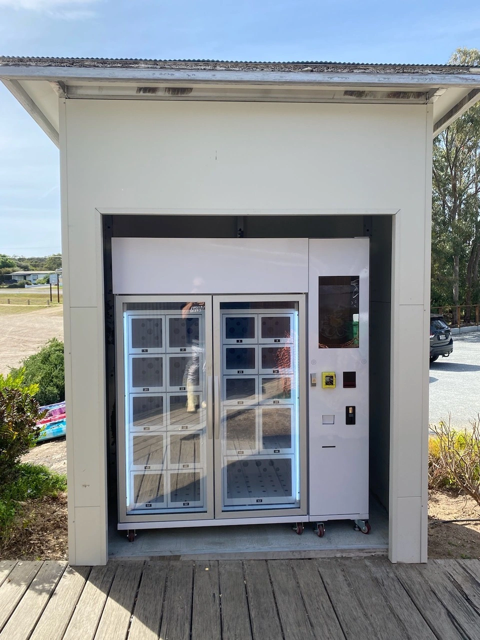Outdoor locker flower vending machine with cooling system