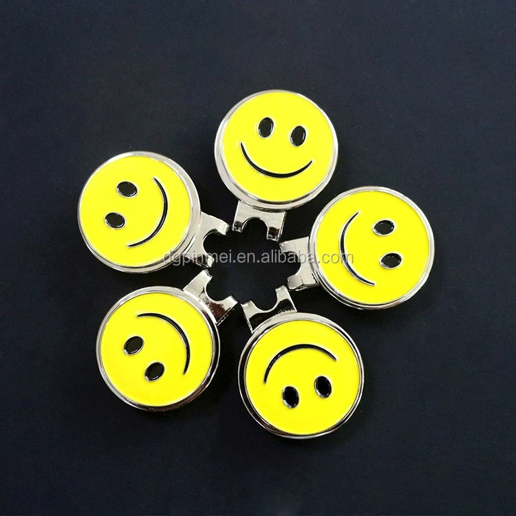 Bulk golf magnetic hat clip with four smiley face ball marker