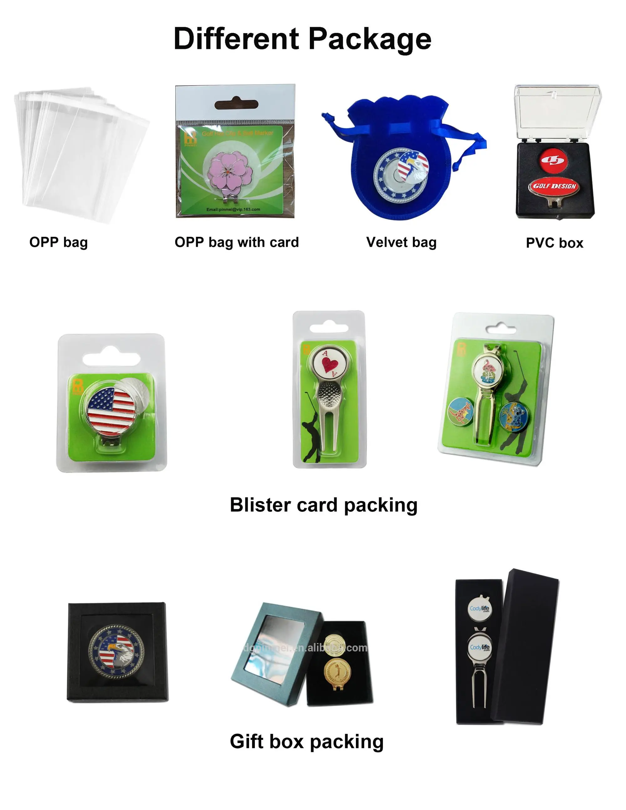 Bulk golf magnetic hat clip with four smiley face ball marker