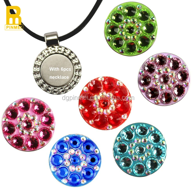 Crystal golf ball marker with necklace