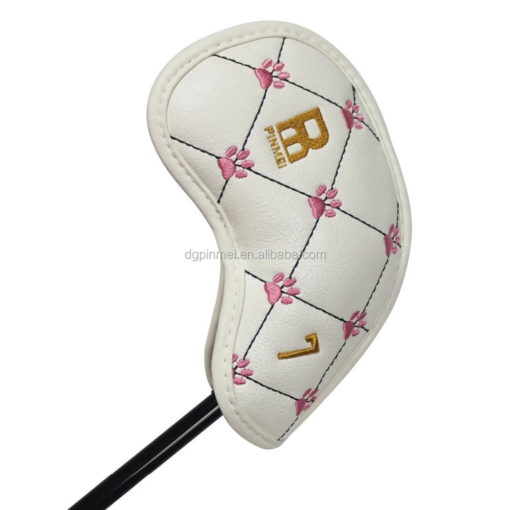 Custom white color embroidery golf iron club head cover