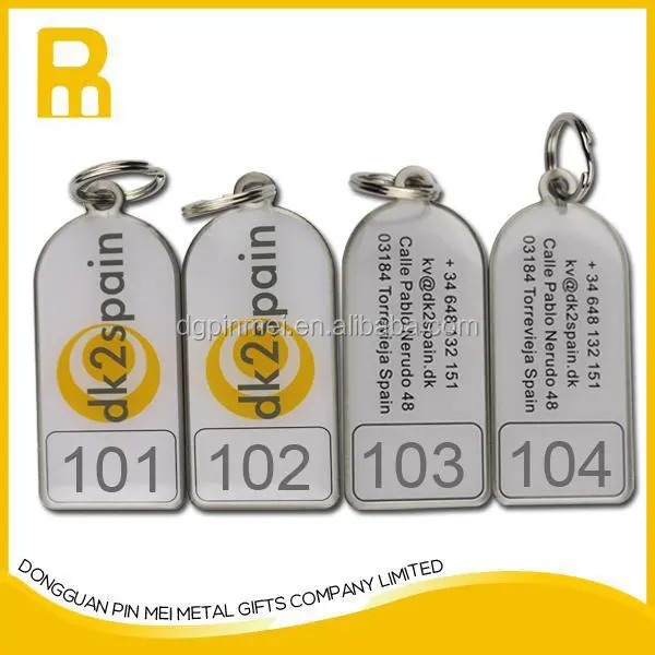 cheap custom logo hotel key chain/ motel room key tags with unique id number