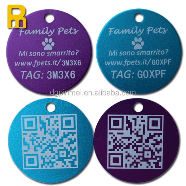 Round Custom LOGO Anodized aluminum QR code laser dog tags/pet ID tags