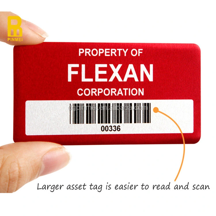 Custom aluminum name plate metal barcode asset tag label QR code ID number asset tracking tag